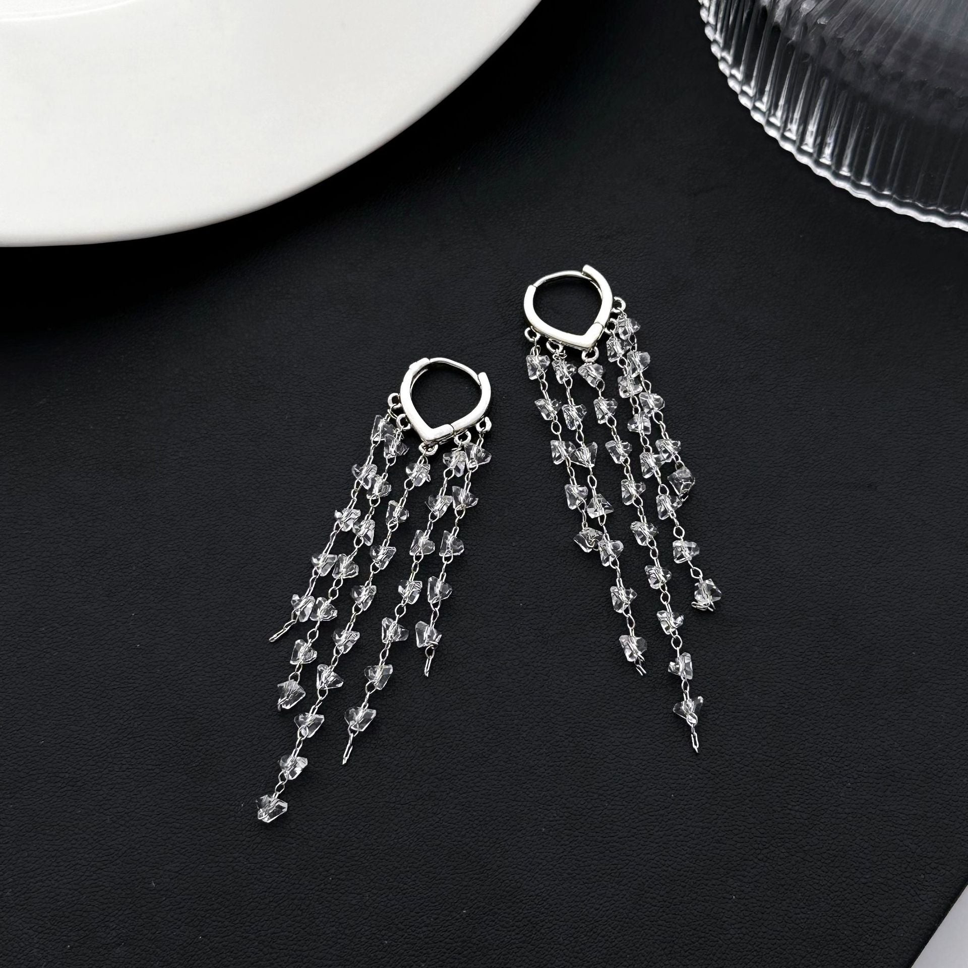 Wholesale Black Crystal Tassel Copper Earrings